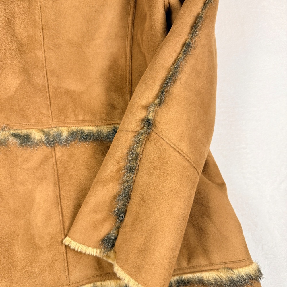 Vintage Penny Lane Afghan Faux Suede‎ Fur Trim Long Coat Womens Large Brown - Picture 10 of 11